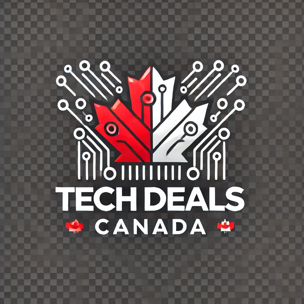 DALL·E 2024-12-13 12.54.02 - A sleek and modern logo design for a tech deals website called 'Tech Deals Canada'. The logo features a stylized maple leaf to symbolize Canada, integ